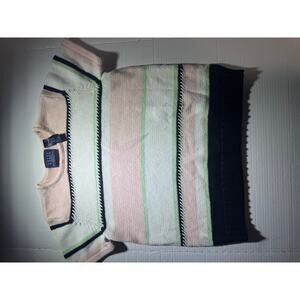 Pink White Green Black Striped Short Sleeve Sweater Top